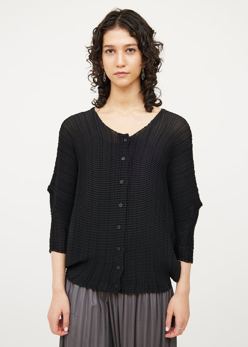 Issey Miyake Black Pleated Drop Shoulder Cardigan