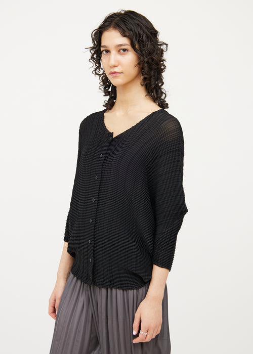 Issey Miyake Black Pleated Drop Shoulder Cardigan