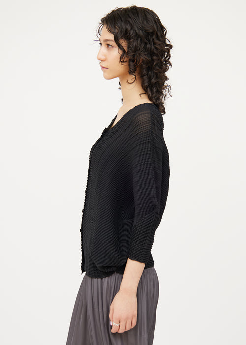 Issey Miyake Black Pleated Drop Shoulder Cardigan