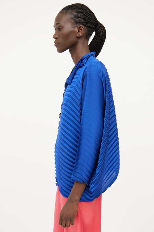 Issey Miyake Blue Pleated Wide Sleeve Cardigan