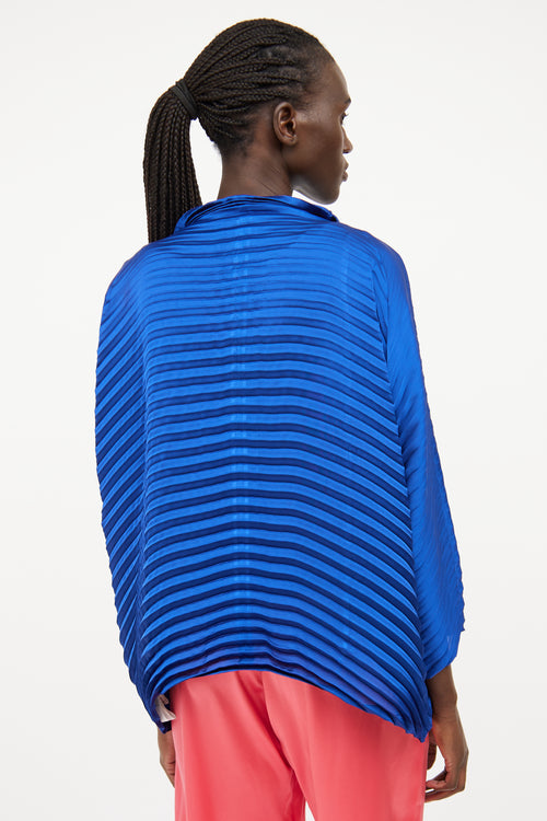 Issey Miyake Blue Pleated Wide Sleeve Cardigan