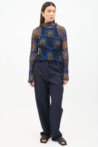 Issey Miyake Blue 
Multi Print Plisse Top