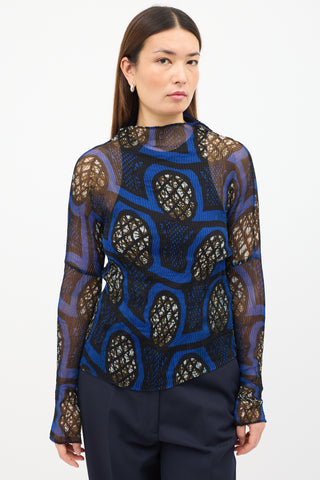 Issey Miyake Blue 
Multi Print Plisse Top