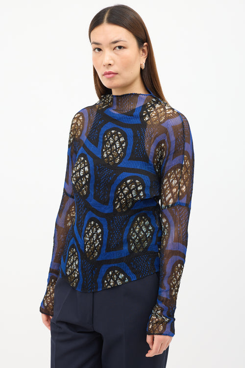 Issey Miyake Blue 
Multi Print Plisse Top