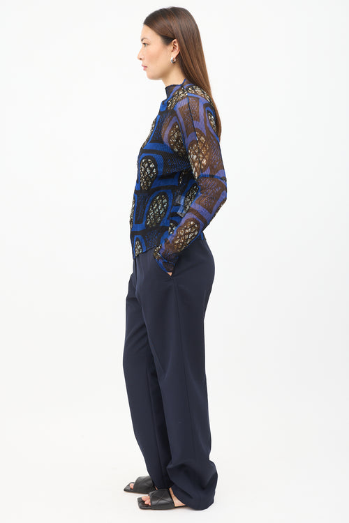 Issey Miyake Blue 
Multi Print Plisse Top