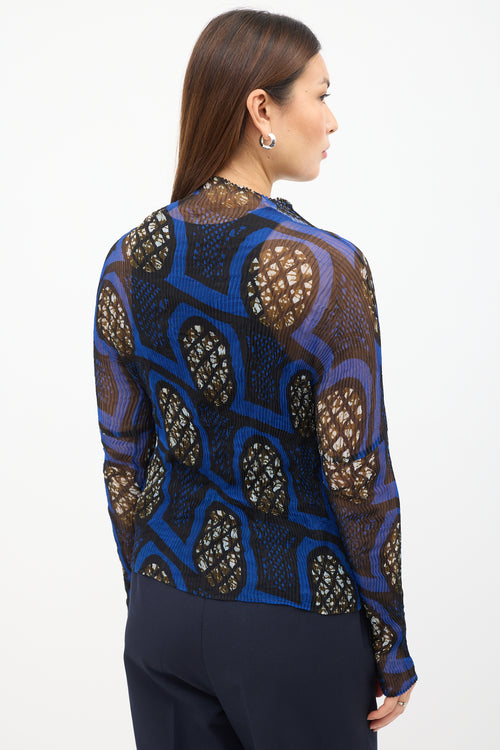 Issey Miyake Blue 
Multi Print Plisse Top