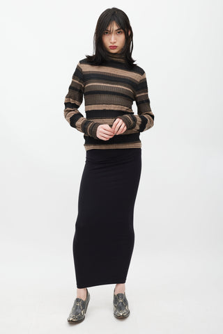 Issey Miyake Brown 
Black Striped Ribbed Turtleneck