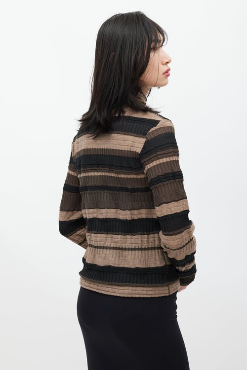 Issey Miyake Brown 
Black Striped Ribbed Turtleneck