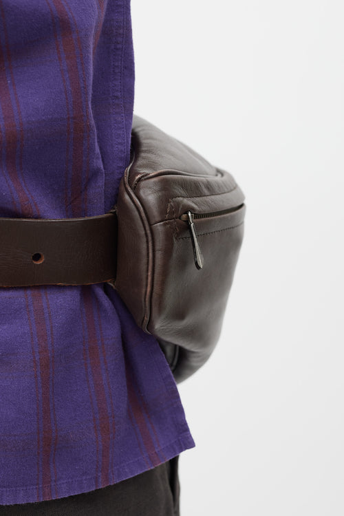 Issey Miyake Brown Leather Asymmetrical Belt Bag