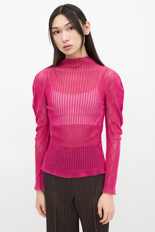 Issey Miyake Fete Pink Mesh Net Top