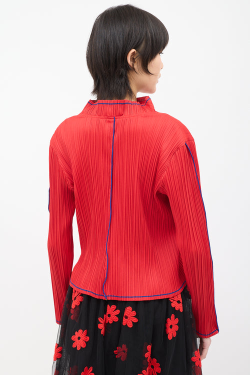 Issey Miyake Fete Red Pleated Mock Neck Top