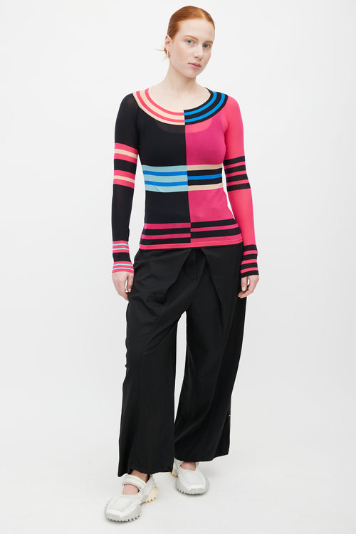 Issey Miyake Fuchsia Colour Block Stripe Top