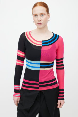 Issey Miyake Fuchsia Colour Block Stripe Top