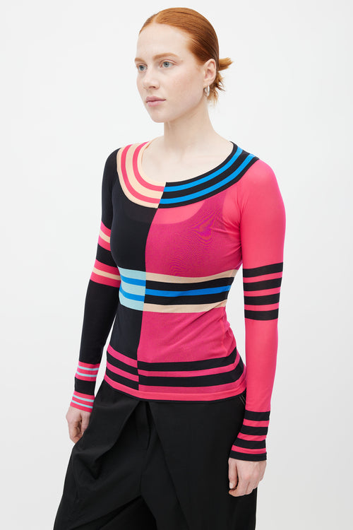 Issey Miyake Fuchsia Colour Block Stripe Top