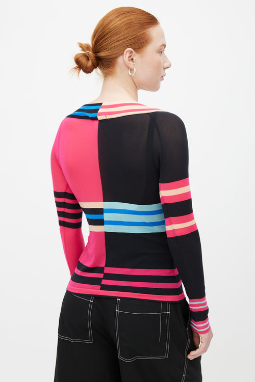 Issey Miyake Fuchsia Colour Block Stripe Top