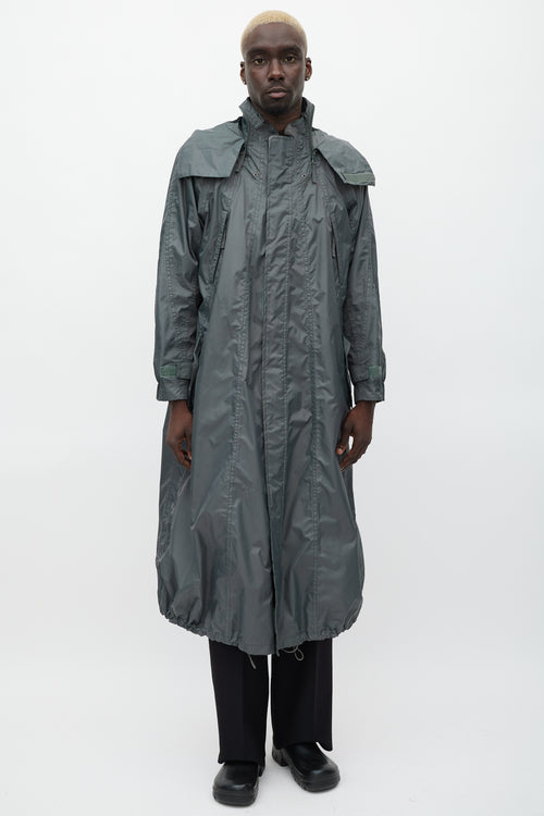 Issey Miyake Green Nylon Hooded Coat