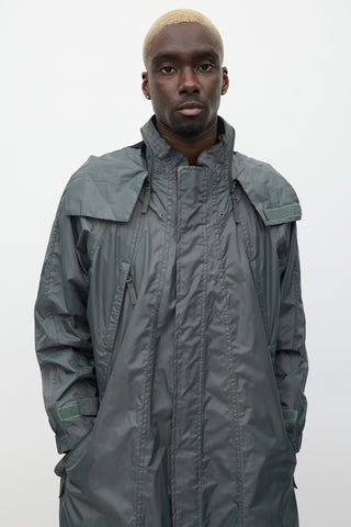 Issey Miyake Green Nylon Hooded Coat