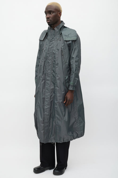 Issey Miyake Green Nylon Hooded Coat