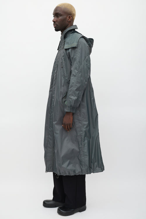 Issey Miyake Green Nylon Hooded Coat