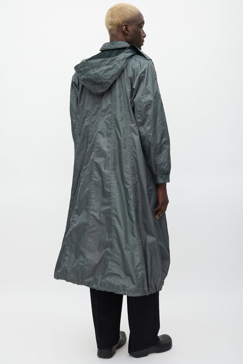 Issey Miyake Green Nylon Hooded Coat