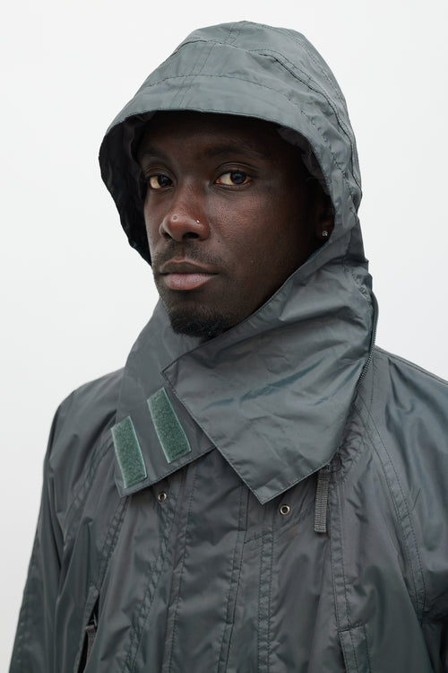 Issey Miyake Green Nylon Hooded Coat