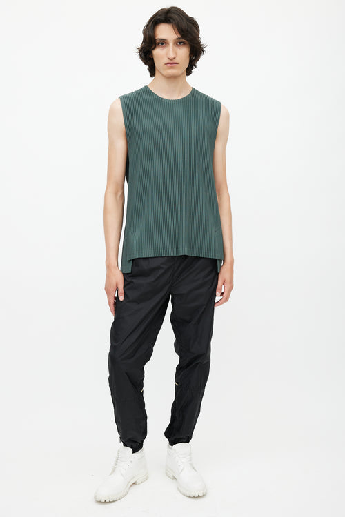 Issey Miyake Green Pleated Sleeveless Top