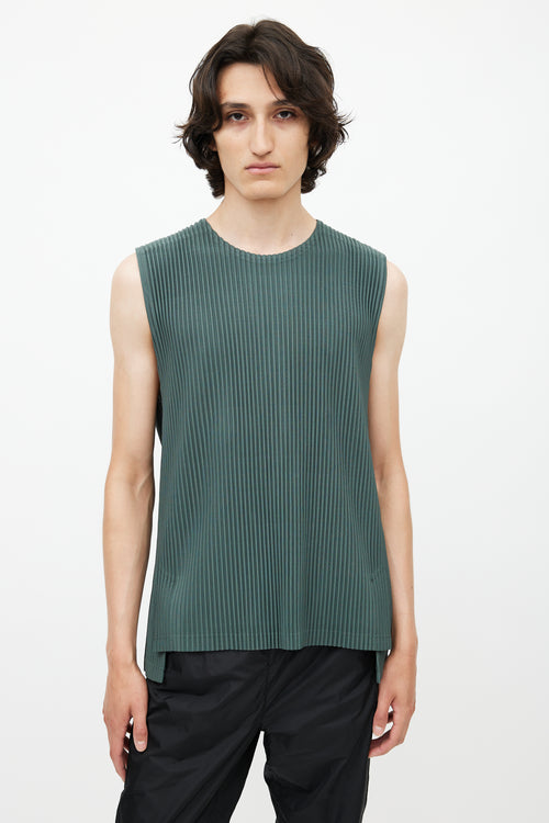 Issey Miyake Green Pleated Sleeveless Top