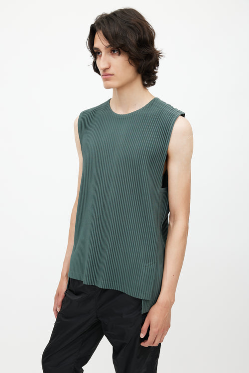 Issey Miyake Green Pleated Sleeveless Top