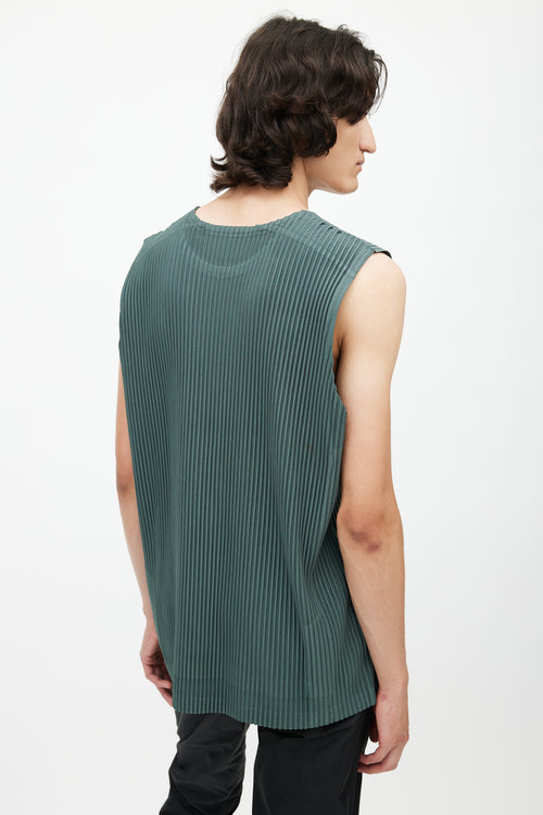 Issey Miyake Green Pleated Sleeveless Top