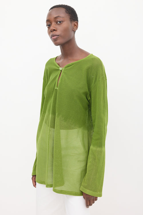 Issey Miyake Green Two Tone Mesh Tunic Top