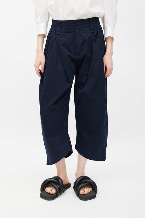 Issey Miyake Navy Pleated Cropped Trouser