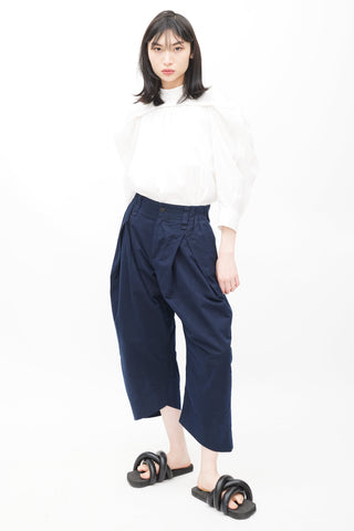 Issey Miyake Navy Pleated Cropped Trouser