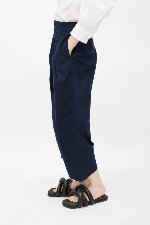 Issey Miyake Navy Pleated Cropped Trouser