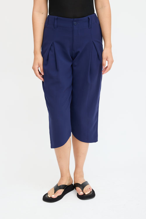 Issey Miyake Navy Pleated Cropped Trouser