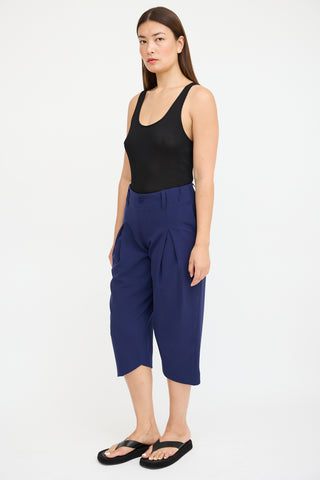 Issey Miyake Navy Pleated Cropped Trouser