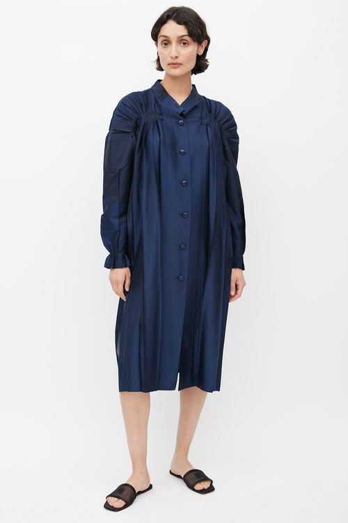 Issey Miyake Navy Pleated Metallic Dress