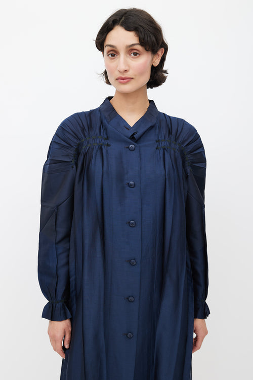 Issey Miyake Navy Pleated Metallic Dress