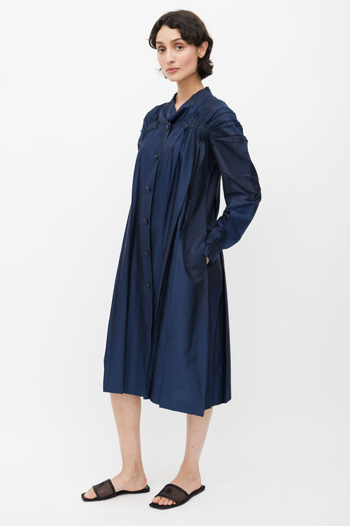 Issey Miyake Navy Pleated Metallic Dress