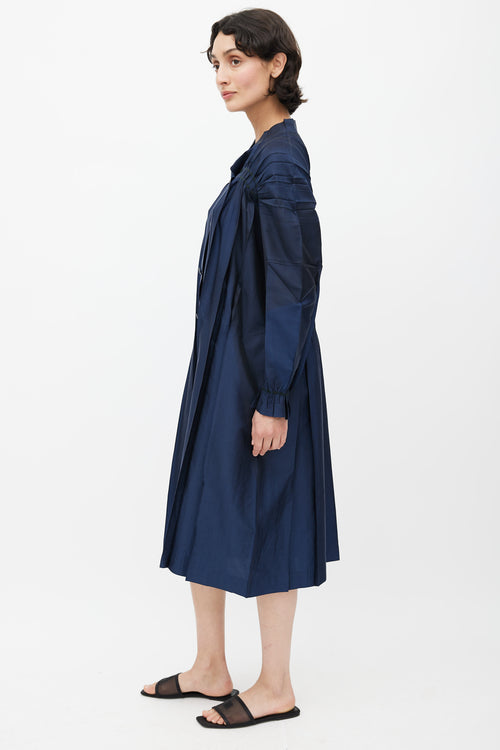 Issey Miyake Navy Pleated Metallic Dress