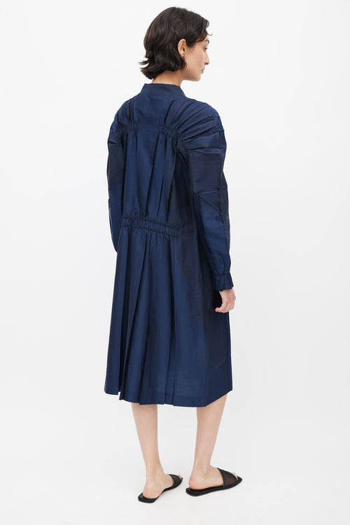 Issey Miyake Navy Pleated Metallic Dress