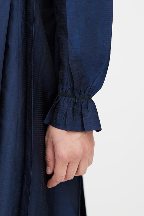 Issey Miyake Navy Pleated Metallic Dress