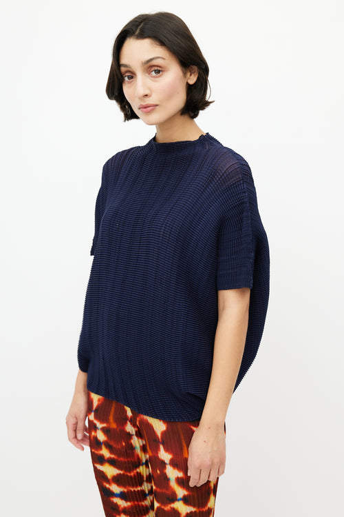 Issey Miyake Navy Twist Pleated Top