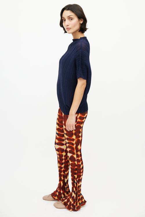 Issey Miyake Navy Twist Pleated Top