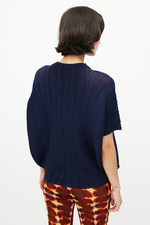 Issey Miyake Navy Twist Pleated Top