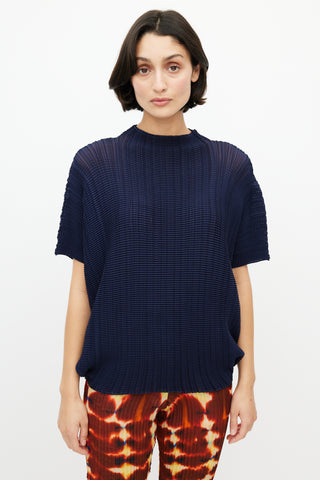 Issey Miyake Navy Twist Pleated Top