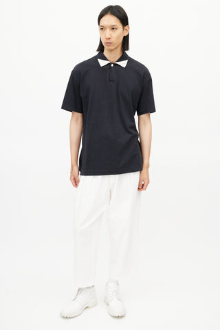 Issey Miyake Navy 
White Polo Shirt