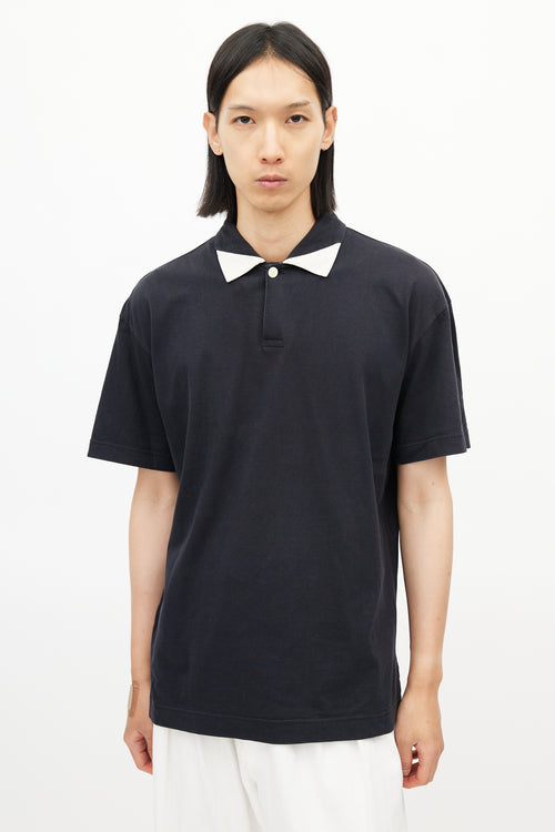 Issey Miyake Navy 
White Polo Shirt