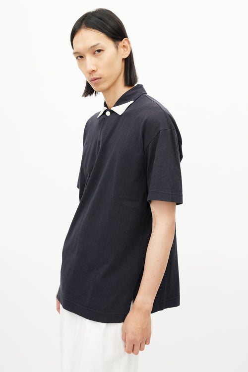 Issey Miyake Navy 
White Polo Shirt