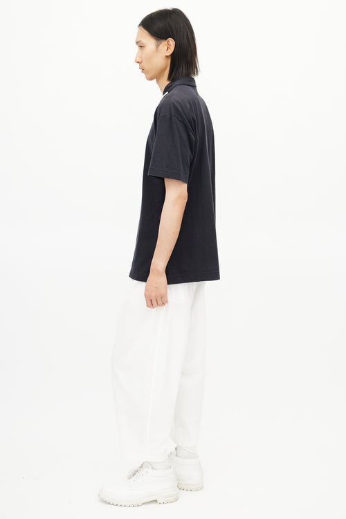 Issey Miyake Navy 
White Polo Shirt