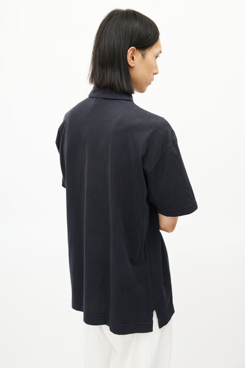 Issey Miyake Navy 
White Polo Shirt